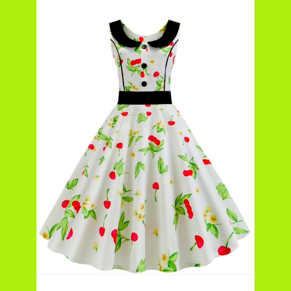 1950S CHERRY BUTTONED SLEEVELESS DRESS